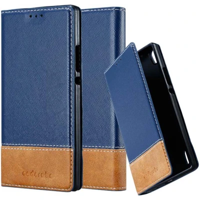 Afbeelding van Cadorabo Hoesje geschikt voor Huawei ASCEND P7 in DONKERBLAUW BRUIN Beschermhoes met magnetische sluiting, standfunctie en kaartvakje Book Case Cover Etui
