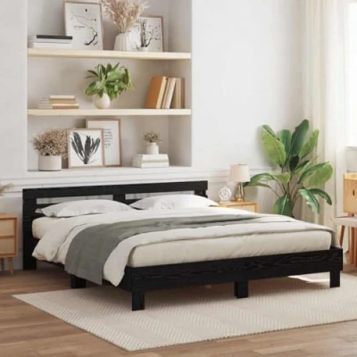 Afbeelding van vidaXL Houten Bedframe Zwart eiken Massief hout 200 x cm Duurzaam