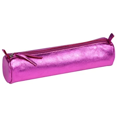 Afbeelding van Clairefontaine 8713C Pennenetui, rond, fuchsia, iriserend effect, Ø 5,5 x 22 cm, van echt lamsleer
