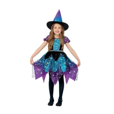 Afbeelding van Smiffy&#039;s Heks &amp; Spider Lady Voodoo Duistere Religie Kostuum Deluxe Van De Volle Maan Meisje Blauw, Paars Large Halloween Verkleedkleding