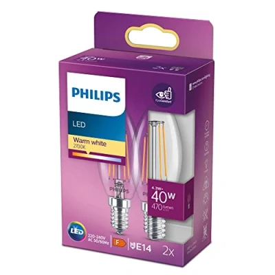 Afbeelding van Philips energiezuinige LED Kaars Transparant 40 W E14 warmwit licht 2 stuks Bespaar op energiekosten