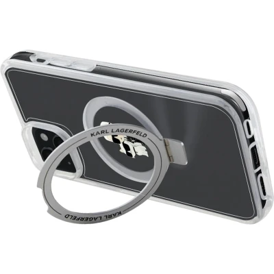Afbeelding van Karl Lagerfeld, Magsafe Hoesje Geschikt voor Apple iPhone 15 Plus TPU Ring Standaard et Choupette, Transparant