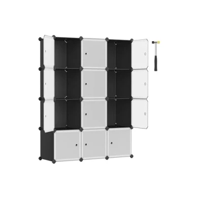 Afbeelding van Songmics Opbergsysteem van 12 kubussen, schoenenrek, kunststof kast met deuren, insteekplanken, opbergruimte voor kleding, schoenen en boeken, eenvoudige montage, wit LPC34HV1