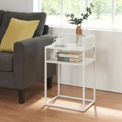 Afbeelding van Bijzettafel Riihimäki met plank 65x40x30 cm wit mat