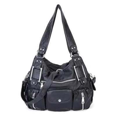 Afbeelding van Handtas voor dames, grote schoudertas, PU leer, zachte hobotas, schoudertas reizen, school, winkelen, meisjes, F zwart, 41 cm x 31 7 cm, wandelrugzak
