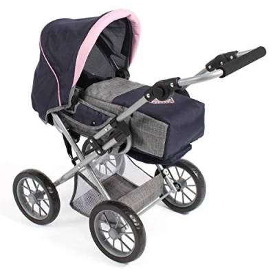 Afbeelding van Poppenwagen Leni combi (donkerblauw met hartje)
