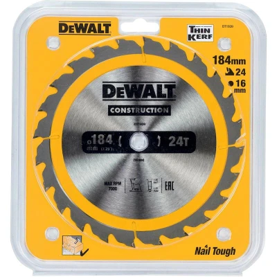 Afbeelding van DeWALT Cirkelzaagblad voor Hout Construction Ø 184mm Asgat 16mm 24T DT1939 QZ
