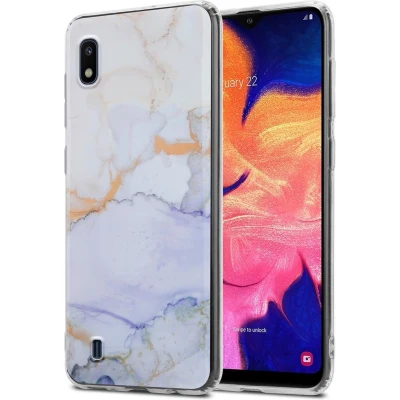 Afbeelding van Cadorabo Hoesje geschikt voor Samsung Galaxy A10 / M10 in Wit Paars Goud Marmer GM 09 Beschermhoes gemaakt van TPU siliconen Case Cover met mozaïek motief