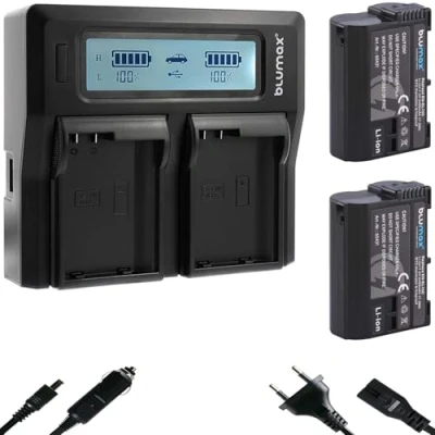 Afbeelding van Blumax 2 stuks 2400 mAh vervangende batterij met NTC sensor V1 behuizing dubbele Lcd oplader EN EL15b EL15a EL15 voor Z8 Z7 II Z6 III Zf