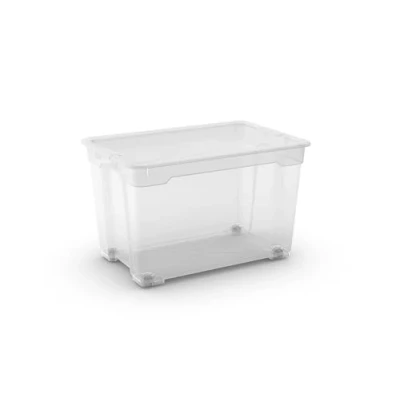 Afbeelding van Keter R Box XL kunststof boxen met deksel, transparant, wielen, geschikt voor kasten en garages, 57 l, 56,5 x 38 36 cm, 4 stuks