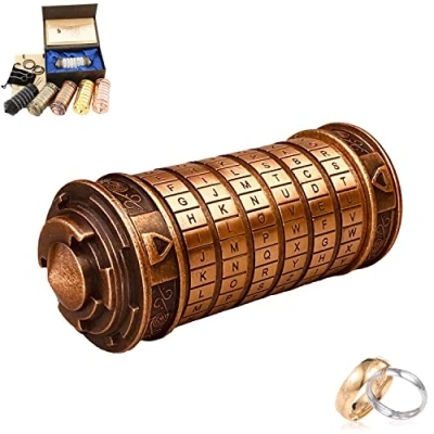 Afbeelding van Da Vinci Code Mini Cryptex cadeau Valentijnsdag man vrouw papa origineel paar dames heren mama wachtwoord met twee ringen idee grappig geheim gepersonaliseerd Kerstmis vriendin