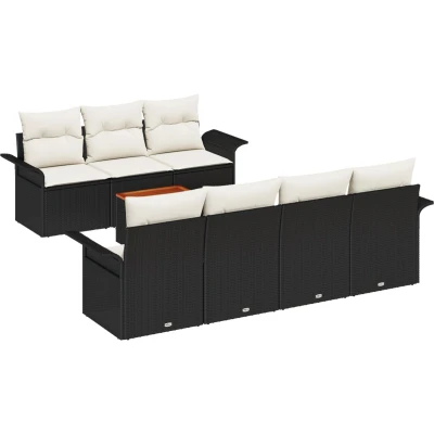 Afbeelding van vidaXL 8 delige Tuin Sofa Set met Kussens Zwart Poly Rattan Acacia