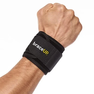 Afbeelding van BraceUP Polsbanden en compressieverbanden voor tendinitis tennis gym training één maat verstelbaar (Zwart)