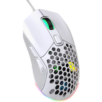 Afbeelding van HXSJ X300 Optisch Gaming Muis Ultra licht RGB Verlichting Vervangbare achterkoffer 7200DPI Wit