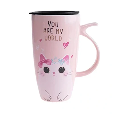 Afbeelding van lachineuse Kawaii schattige kattenmok 300 ml grote XXL roze porseleinen mok Japanse thee en koffiemok met geïsoleerd deksel Lucky Cat cadeau idee Japan Azië Reuzenmok
