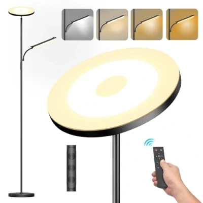 Afbeelding van 42 W led vloerlamp, dimbaar, 4000 lm, superhelder, staande lamp voor woonkamer, met leeslamp, 2700 K 6500 K, traploos afstandsbediening en touch bediening slaapkamer kantoor