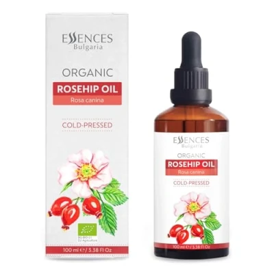 Afbeelding van Essences Bulgaria Biologische rozenbottelolie, 100 ml, 100% natuurlijke koudgeperste olie, therapeutische kwaliteit, familieboerderij, massagebasisolie, vochtinbrengende crème,