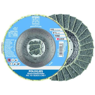 Image de PFERD PVL 115 X LOCK A 240 F POLIVLIES disque à lamelles corindon 115mm alésage 22,23mm grain fin pour ponçage 4469420