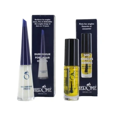 Afbeelding van Herome Exit Damaged Nails &amp; Nagelverharder Extra Combi pack (Nail Hardener Strong) herstelt beschadigde nagels en zorgt voor ijzersterke 7ml.+10ml.
