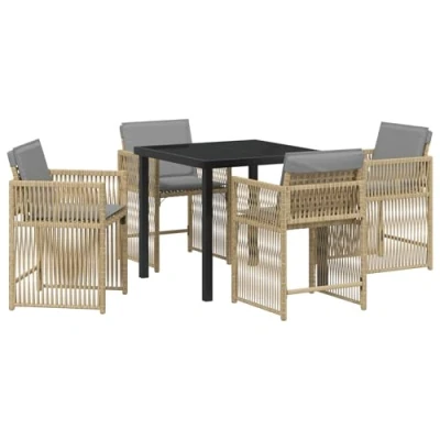 Afbeelding van vidaXL 5 delige Tuindining Set met Kussens Beige Poly Rattan
