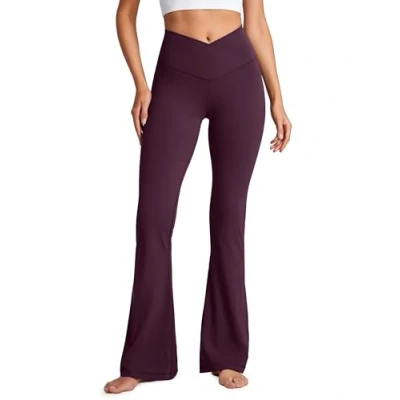 Afbeelding van CRZ Yoga Dames Butterluxe Cross Taille V hals Hoge Uitlopende Broek Leggings 78 cm, Donker Paars