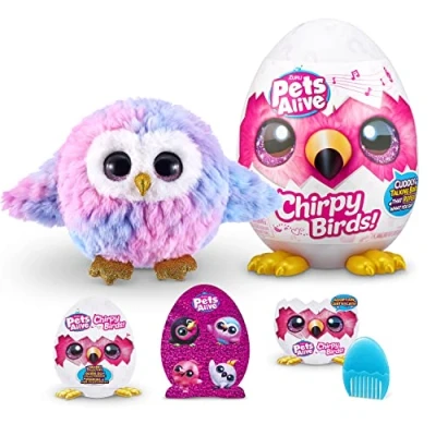 Afbeelding van Pets Alive Chirpy Birds Interactieve verrassingsdieren met elektronische stem en herhaling, uil, normi (uil)