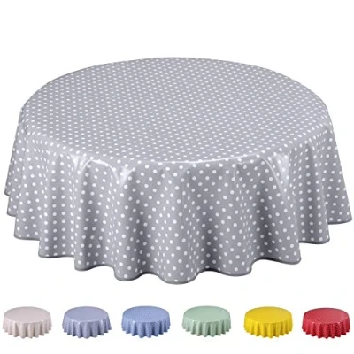 Afbeelding van Home Direct Tafelkleed van pvc, rond, 160 cm, kleine stippen, lichtgrijs