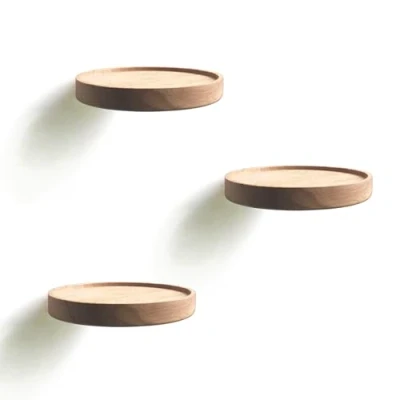 Afbeelding van anaan Coracle Wandplanken, hout, rond, drijvend, decoratie, tentoonstelling, houten paneel, opslag voor foto&#039;s, planten, kaars, modern design (3 stuks diameter Ø 15 cm)