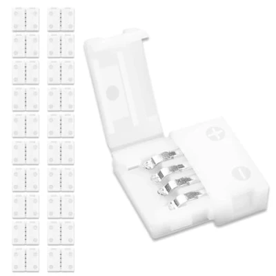 Afbeelding van UBRAVE led stripconnector, set van 20 bandconnectoren, snelkoppeling, 4 polig, voor SMD 5050 RGB ledstrips, waterdicht en niet waterdicht, 10 mm breed, gratis lassen