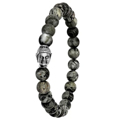 Afbeelding van Lucardi Heren Armband met jasper stenen boeddha Staal Vaderdag Cadeau 19 cm Zilverkleurig