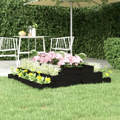 Afbeelding van Plantenbak 110x110x27 cm massief grenenhout zwart