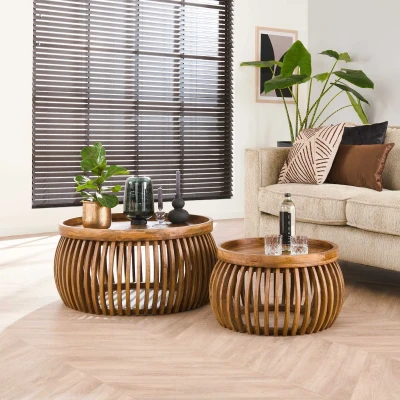 Afbeelding van Odila salontafel mangohout curve set van 2