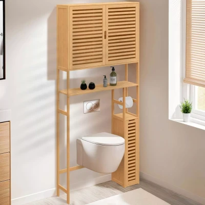 Image de Meuble WC 3 en 1 avec armoires de rangement bambou BEA