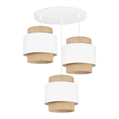 Afbeelding van Light Home Boho lampenkap, hanglamp, kroonluchter, moderne plafond voor slaapkamer, woonkamer en keuken, metaal stof, E27, met 3 lampen, ovaal, wit jute