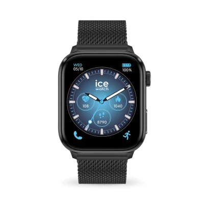 Afbeelding van Ice WATCH Smart 3.0 Black Milanese 1.78 AMOLED GPS Rechthoekige smartwatch met metalen armband 024300 (1,78 inch), zwart, uniek zwart.