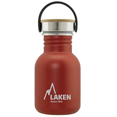Afbeelding van RVS fles Basic Steel Bottle 350ml ,Bamboo S/S Cap Rood