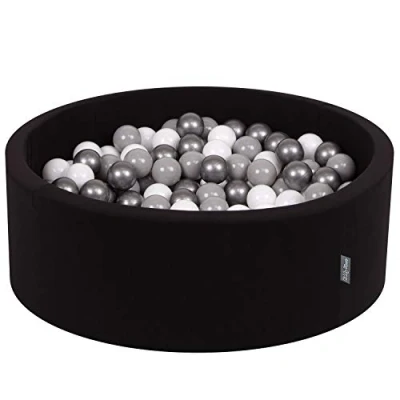 Afbeelding van KiddyMoon rond ballenbad voor baby‘s, 90 x 30 cm, met 200 ballen ∅ 7 gemaakt in de EU, Zwart: Wit grijs zilver