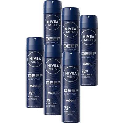 Afbeelding van Nivea Men Deep Black Carbon Dark Wood Deodorant Spray Voordeelverpakking 6x150ml