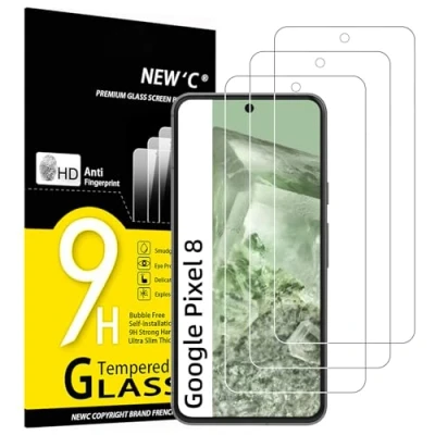 Afbeelding van NEW&#039;C Displaybeschermfolie van gehard glas voor Google Pixel 8, krasbestendig, zonder luchtbellen, extreem robuust (0,33 mm HD ultra transparant), hardheid 9H, 3 stuks
