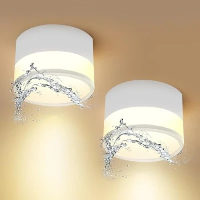 Afbeelding van Temgin plafondlamp, opbouwspot, led, IP65, 12 W, 3000 K, aluminium, warmwit, spots, 1080 lm, voor badkamer, hal, keuken, Ø 10 cm, 2 stuks