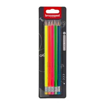 Afbeelding van Bruynzeel Grafietpotlodenset Neon, 5 Hb Potloden met Gum