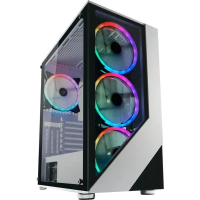 Afbeelding van LC POWER® Lucid Midi Tower ATX PC Case Computer Behuizing 4 RGB Fans Game Gehard Glas Zwart