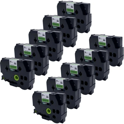 Afbeelding van DULA Brother Compatible label tape Tze 751 10 cassettes P Touch Zwart op groen 24mm x 8m