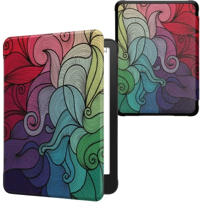 Afbeelding van kwmobile E reader hoesje geschikt voor Amazon Kindle Paperwhite (2024)/Colorsoft hoes flip case met magnetische sluiting Ereader cover Kleurrijk design in roze / blauw groen