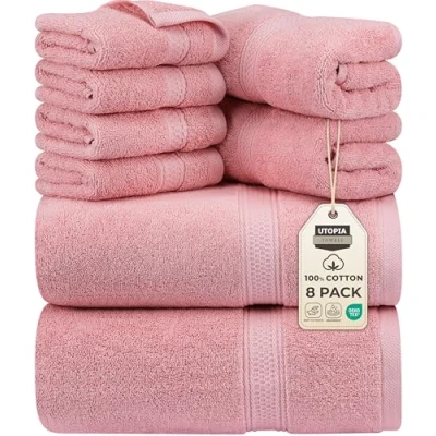 Image de Utopia Towels Lot de 8 serviettes qualité supérieure, 2 bain, essuie mains et 4 débarbouillettes, 600 g/m², 100% coton filé à l&#039;anneau très absorbantes, pour salle