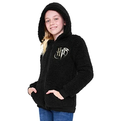 Afbeelding van HARRY POTTER Sweatshirt met ritssluiting voor kinderen, tieners, meisjes, sherpa fleece, 7 18 jaar, Zwart Hp Kind