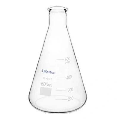 Afbeelding van Labasic s Erlenmeyer heupfles van borosilicaatglas met smalle opening en zeer sterke rand, 500 ml