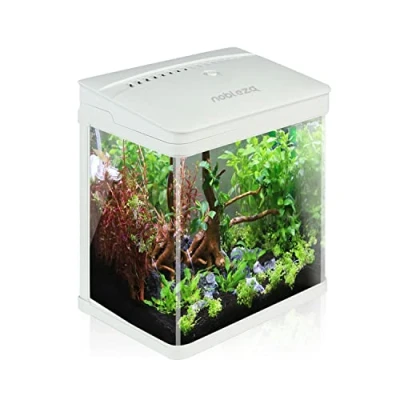 Afbeelding van Nobleza Glazen aquarium met deksel en LED verlichting, complete vissenkom, 7 liter filtratiesysteem. Kleur: wit.