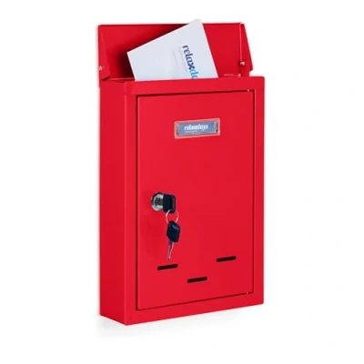 Afbeelding van Relaxdays wandbrievenbus met naambordje muurbrievenbus slot brievenbus wandmodel rood