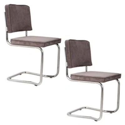 Afbeelding van Zuiver Ridge Rib Kink Eetkamerstoelen Grijs Set van 2